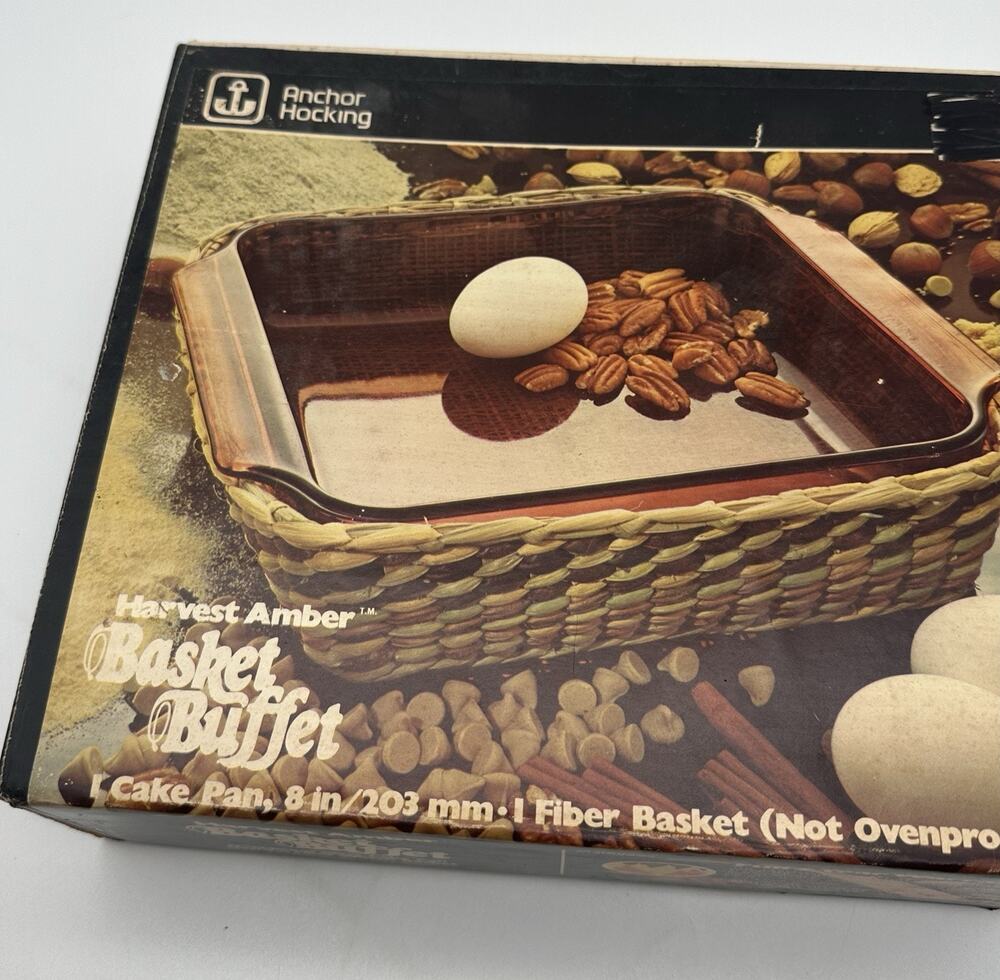 Vintage Anchor Hocking Country Accents Basket Buffet 8" Square Cake Dish Boxed